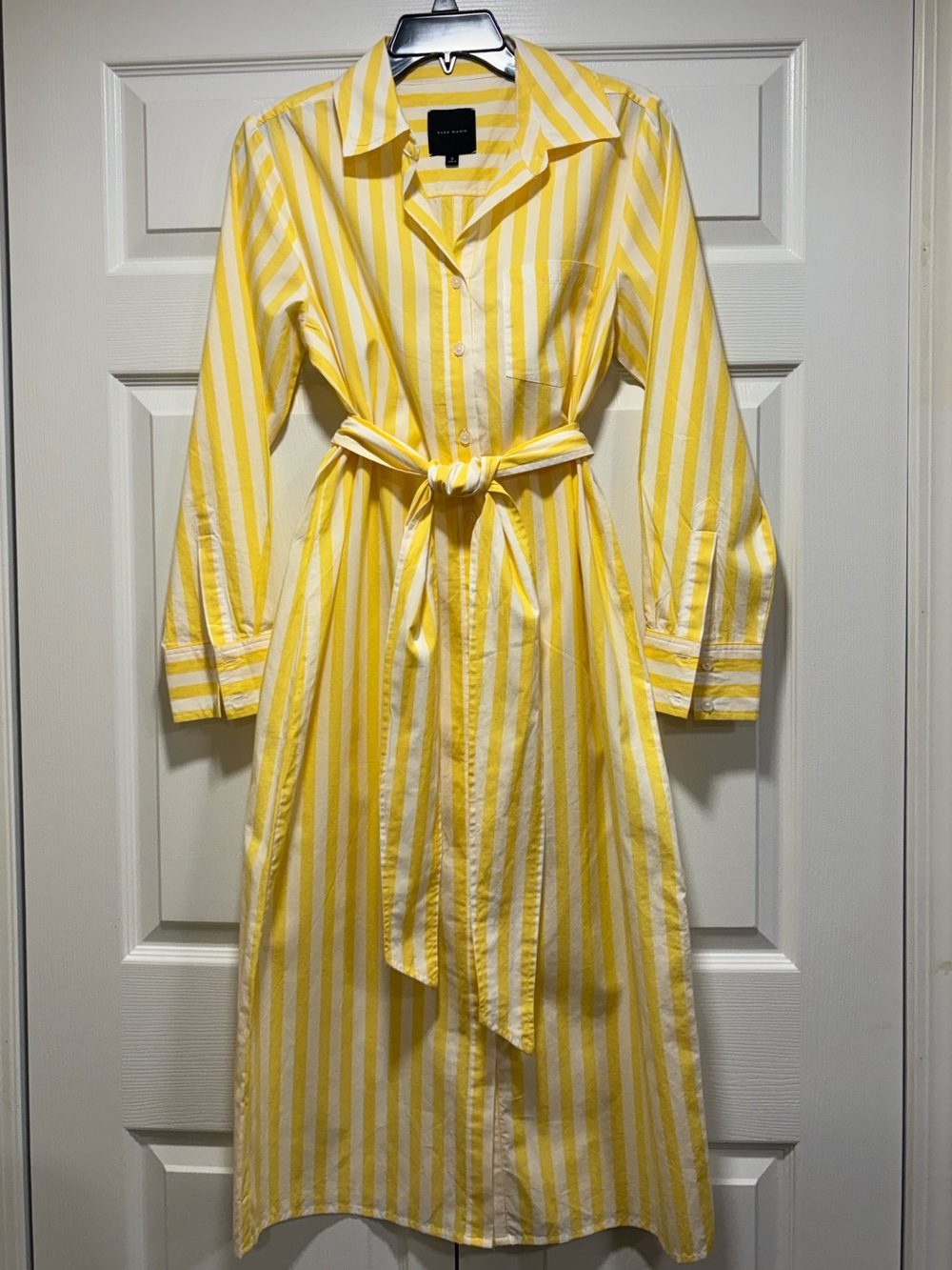 NWOT Alex Marie Yellow White Stripe Cotton Shirtdress Small